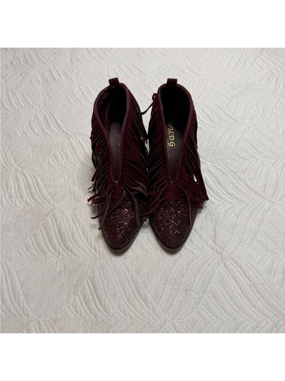 Wild G Women’s Maroon Glitter Fringe Ankle Boots. Size 9 - Picture 2 of 9